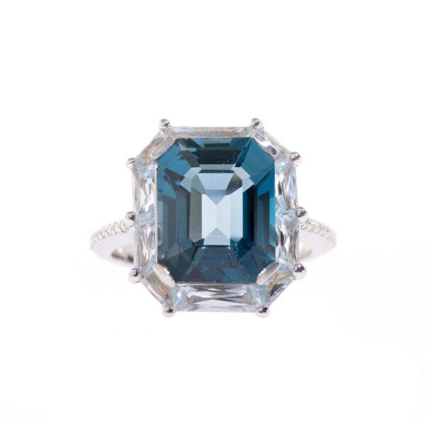 London blue and baguette cut aquamarines ring