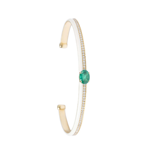 Emerald elegance:Gold Bangle bracelet with Diamond Accents