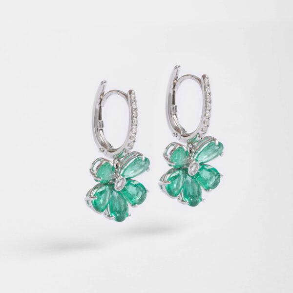 Emerald Bloom: Diamond & Emerald Hoop Earrings - Image 2